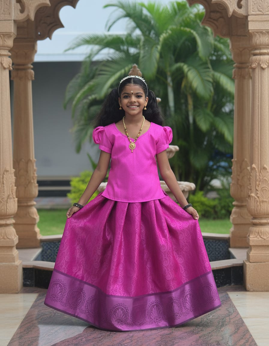 Kerala Traditional Fancy Colour Pattupavada for Girls